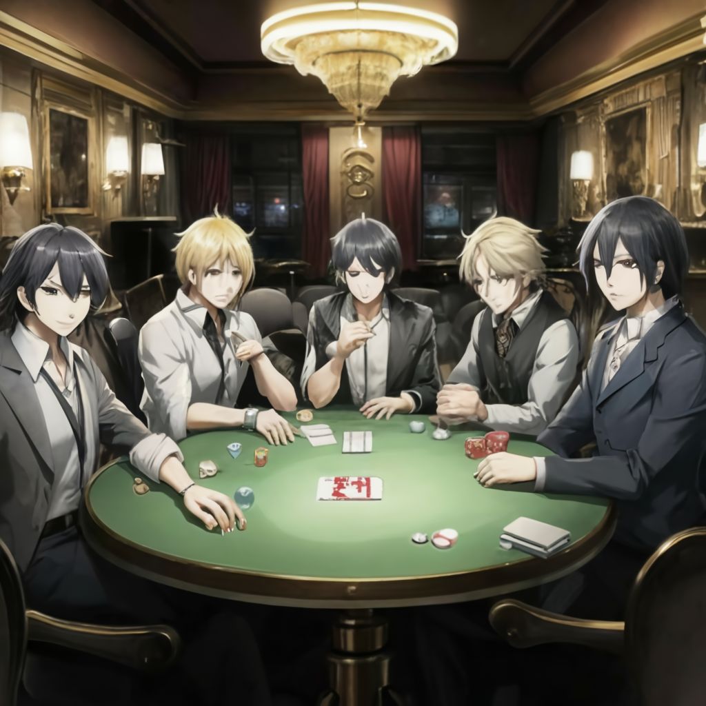 fem män spelar poker